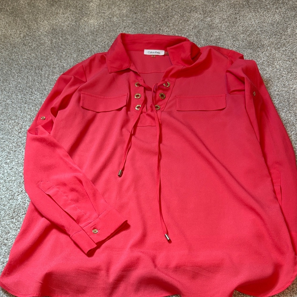 Calvin Klein fuchsia pink Lace-Up Tunic Top